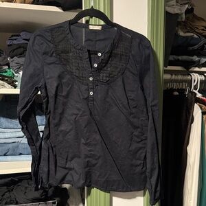 J. Crew Navy Blouse with Lace Yoke
